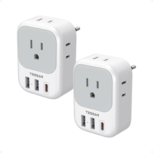 2 Pack European Travel Plug Adapter, TESSAN Europe Power Converter 4 Outlets 3 USB(1 USB C PD 20W)