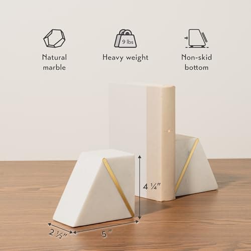 Cork & Mill Marble Bookends with Brass Inlay (Set of 2) thumbnail 3