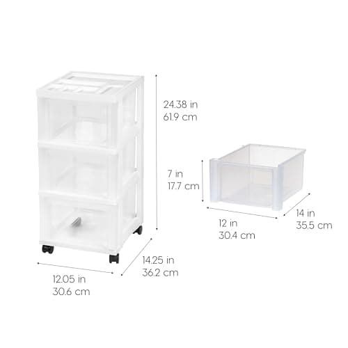 IRIS USA 3-Drawer Rolling Storage Cart, White/Clear thumbnail 3