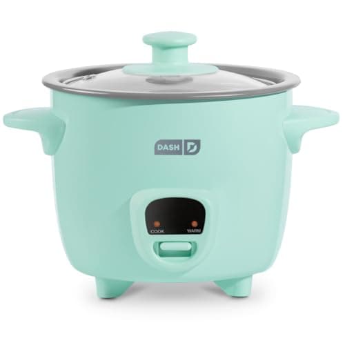 Dash Mini Rice Cooker | Small Rice Maker, 2 Cups Cooked / 1 Cup Uncooked, Ceramic Nonstick Removable Pot, Keep Warm Function, Compact and Portable for Dorm, Travel, Single Serve, Aqua
