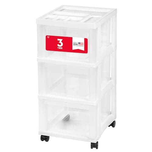 IRIS USA 3-Drawer Rolling Storage Cart, White/Clear - image 1