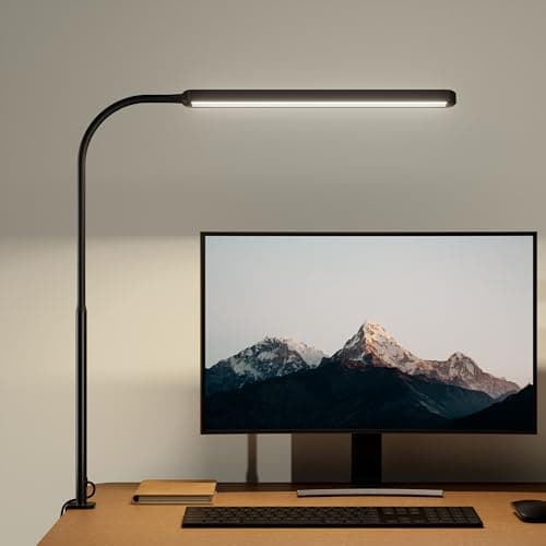 SUPERDANNY Eye-Caring LED Desk Lamp 360° Flexible Gooseneck Work Lamp with Desk Side Clamp Touch Control 3 Light Colors Smooth Dimming Task Lighting Reading Light for Home Office College Dorm