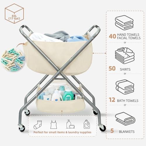 Yastouay Rolling Laundry Hamper Cart with Wheels thumbnail 4