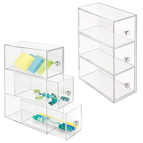 mDesign Plastic Stackable Desktop Organizer Tower Storage Station with 3 Drawers, 2 Pack - image 1