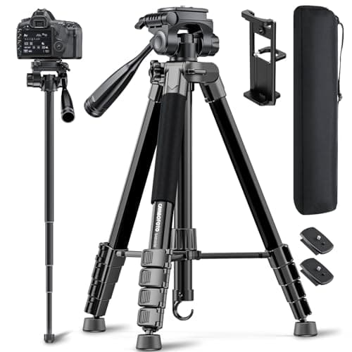 CAMBOFOTO 73" Camera Tripod and Monopod, Professional Aluminum Tripod Stand for Mirrorless Camera/DSLR/Cell Phone/Camcorder/GoPro