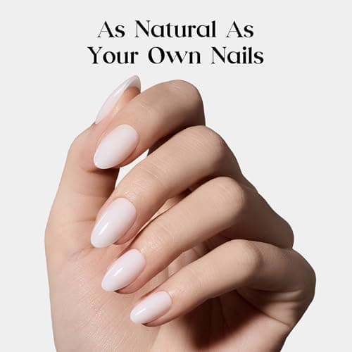 Beetles Gel Press On Nails - Natural Milky White (Short Almond) thumbnail 2