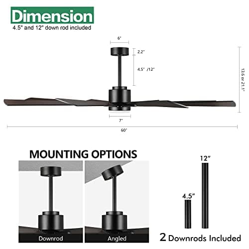 WINGBO 60 Inch DC Ceiling Fan with Walnut Wood Blades thumbnail 3