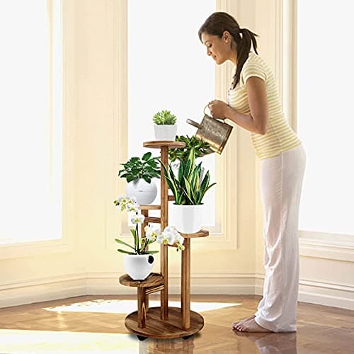 GEEBOBO 5-Tiered Tall Plant Stand for Indoor — Wood Corner Shelf (Walnut) thumbnail 2