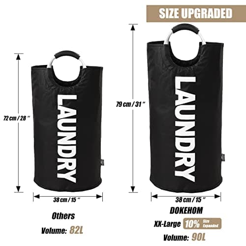 DOKEHOM 90L Large Laundry Basket Bag, Collapsible Tall Hamper, Black thumbnail 3