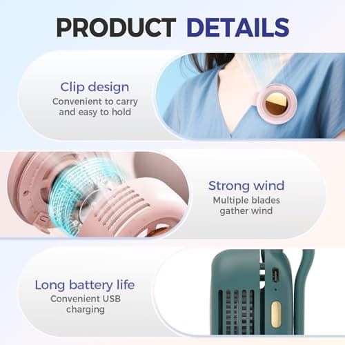 Fiopet Portable Silent Mini Bladeless Clip-On Fan thumbnail 4