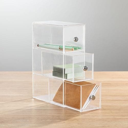 mDesign Plastic Stackable Desktop Organizer Tower Storage Station with 3 Drawers, 2 Pack thumbnail 2