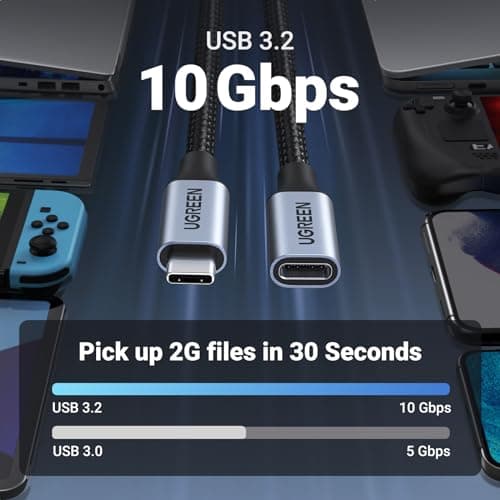 UGREEN USB C Extension Cable, (10Gbps/100W) USB C Extender 3.3 ft thumbnail 2