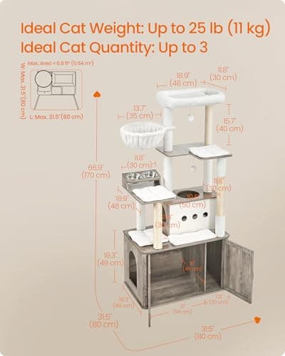 FEANDREA Cat Tree with Feeding Bowl, 64.6-Inch thumbnail 5