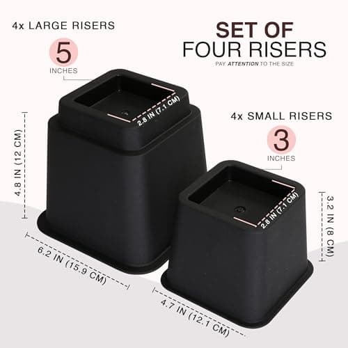 Utopia Bedding Adjustable Bed Risers 3 & 5 Inch, Black, 4-Pack thumbnail 2
