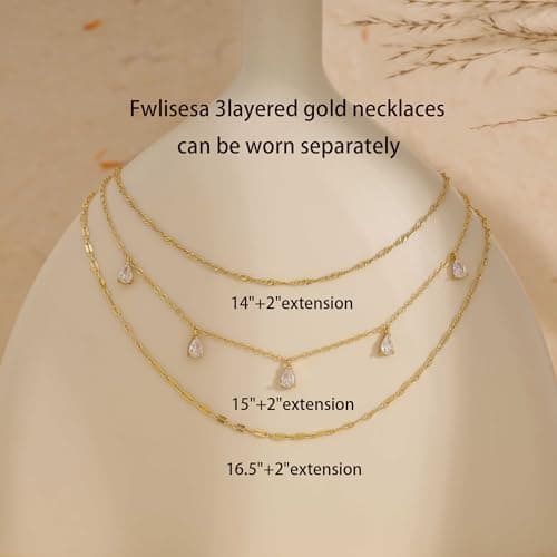 MEVECCO 14K Gold Plated Dainty Layered Necklace Set thumbnail 4