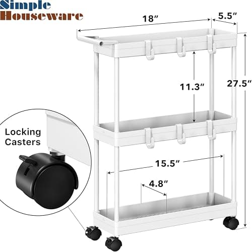 Simple Houseware 3-Tier Slim Rolling Cart w/Handle 5.5" Wx27.5 H thumbnail 3