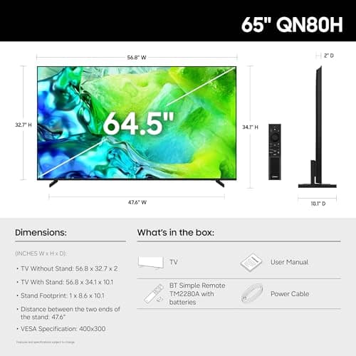 Samsung 65-Inch Class QN80H Series Neo QLED Mini LED 4K Smart TV, 2026 Model thumbnail 2