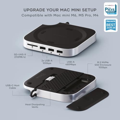 Satechi Mac mini M6, M5 Pro, M4 Hub and Stand with NVMe SSD Enclosure, Silver thumbnail 2