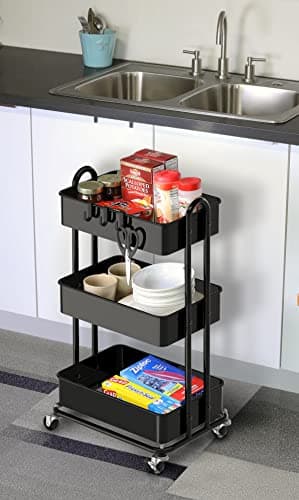 Simple Houseware 3-Tier Heavy Duty Metal Utility Rolling Cart, Black thumbnail 5