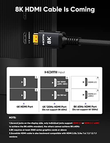 Snowkids 10K 8K HDMI 2.1 Cable 6.6ft, 8K@60Hz 4K@120Hz UHD Non thumbnail 4