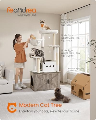FEANDREA Cat Tree with Feeding Bowl, 64.6-Inch thumbnail 2