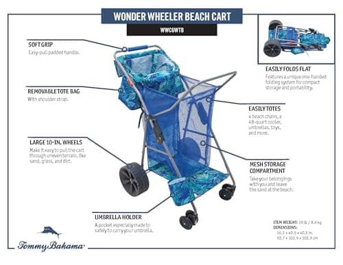 Tommy Bahama All Terrain Beach Cart with Wide Rear Wheels thumbnail 4