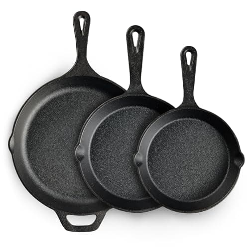 EWFEN Cast Iron Skillet 3-Piece Set, Heavy