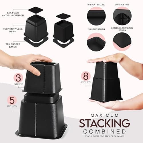 Utopia Bedding Adjustable Bed Risers 3 & 5 Inch, Black, 4-Pack thumbnail 3