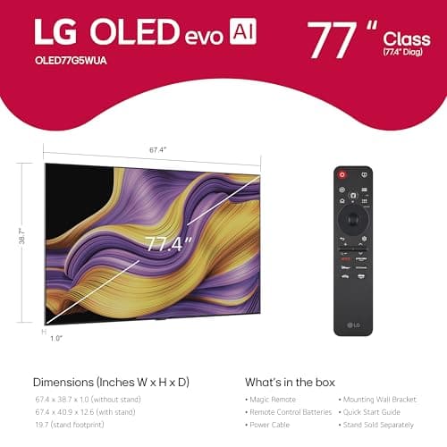 LG 77-Inch Class OLED evo AI 4K G5 Series Smart TV w/Dolby Atmos, Dolby Vision, HDR10, Filmmaker Mode, Wow Orchestra (OLED77G5WUA, 2025) thumbnail 4