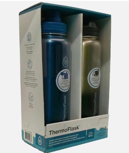 ThermoFlask Stainless Steel Water Bottle, 40 oz, 2-Pack (Silver/Blue Brushed) thumbnail 2
