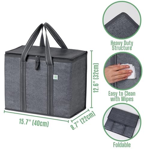 VENO 2-Pack Insulated Reusable Grocery Bags with Zipper and Hard Bottom thumbnail 4