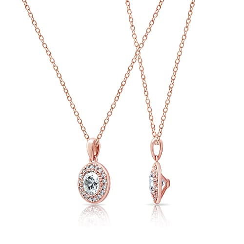 Amazon Collection Sterling Silver Round-Cut Cubic Zirconia Halo Pendant Necklace - image 1