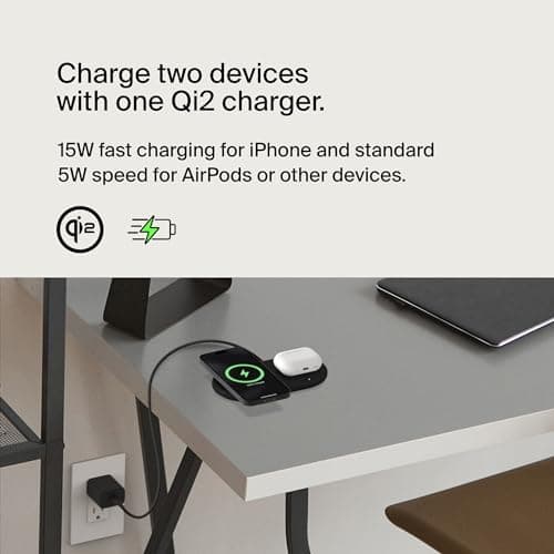 Belkin 2-in-1 Wireless Charging Pad with Qi2 15W thumbnail 2