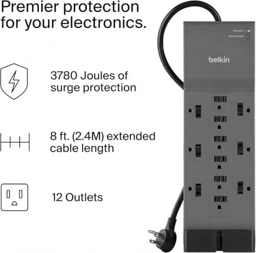 Belkin 12-Outlet Surge Protector Power Strip (8ft, 3940 Joule) thumbnail 2