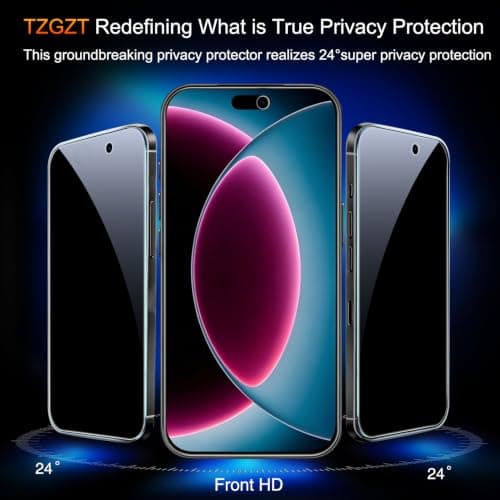 TZGZT 3 Pack Privacy Screen Protectors for iPhone 18 Pro, Anti-Spy Tempered Glass thumbnail 3