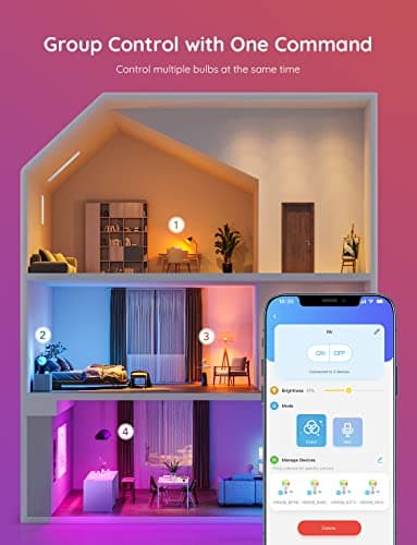 Govee Smart Light Bulbs RGBWW 16M Colors WiFi and Bluetooth A19 (4-Pack) thumbnail 5