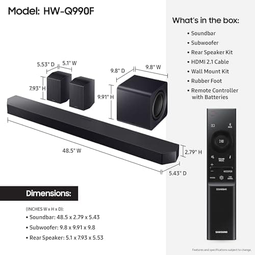 Samsung Q990F 11.1.4ch Q Series Soundbar with Subwoofer and Rear Speakers, Wireless Dolby Atmos, Q-Symphony, HW-Q990F, 2025 thumbnail 2