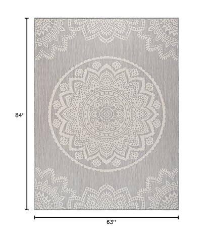 CAMILSON Outdoor Rug 8x10 Medallion Grey/White thumbnail 2