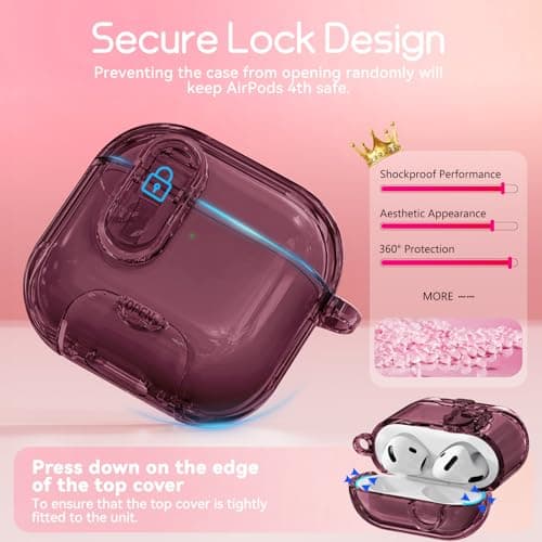 Skyconser for AirPods 4 Case 2024 with Safety Lock,Wine Red thumbnail 3
