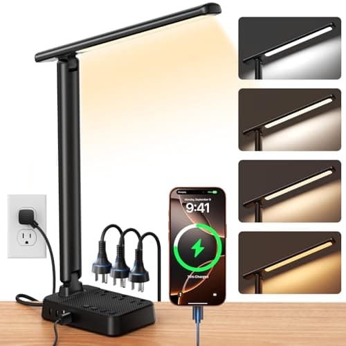 LED Desk Lamp with Power Strip, 3 AC Outlets & 4 USB Ports (2 USB