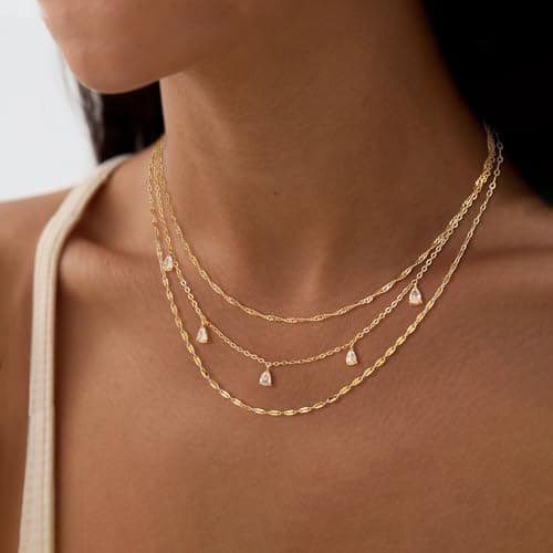 MEVECCO 14K Gold Plated Dainty Layered Necklace Set thumbnail 2