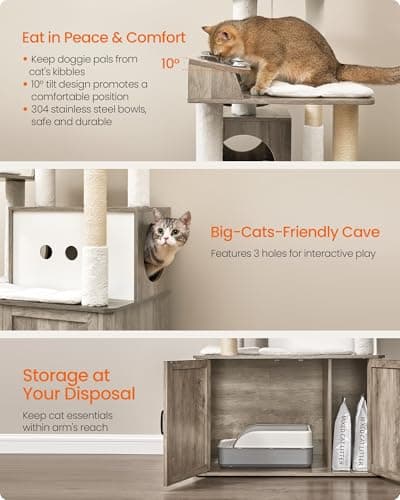 FEANDREA Cat Tree with Feeding Bowl, 64.6-Inch thumbnail 4