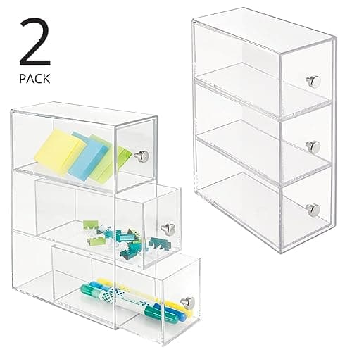 mDesign Plastic Stackable Desktop Organizer Tower Storage Station with 3 Drawers, 2 Pack thumbnail 4