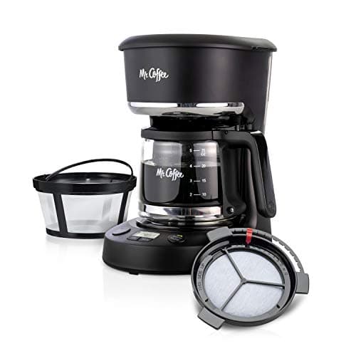 Mr. Coffee Programmable Coffee Maker 5 Cups with Auto Pause Glass Carafe Compact Design Black