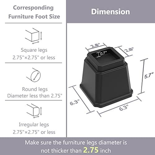 Napnapday Bed Risers 5 Inch Heavy Duty, 4 Pack Furniture Risers, Black thumbnail 2