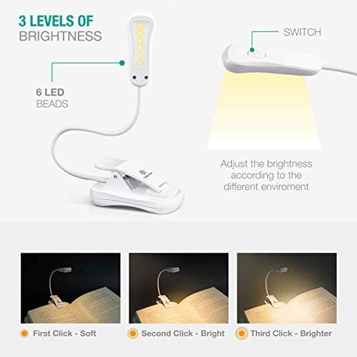 Vekkia 3000K Warm LED Rechargeable Book Light(Elegant White) thumbnail 3
