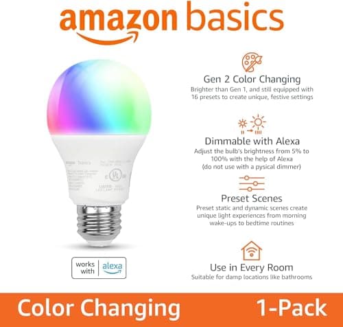 Amazon Basics Smart A19 LED Light Bulb Color Changing 9W thumbnail 2