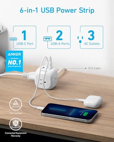 Anker 321 Power Strip (Flat Plug, 6 Outlets, 3 USB, 5ft) thumbnail 2
