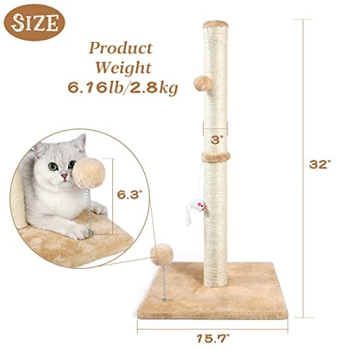 ANWA 32" 3-in-1 Cat Scratching Post with Toys thumbnail 2