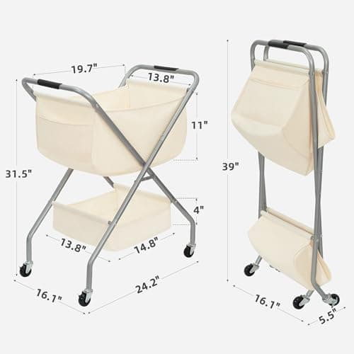 Yastouay Rolling Laundry Hamper Cart with Wheels thumbnail 2